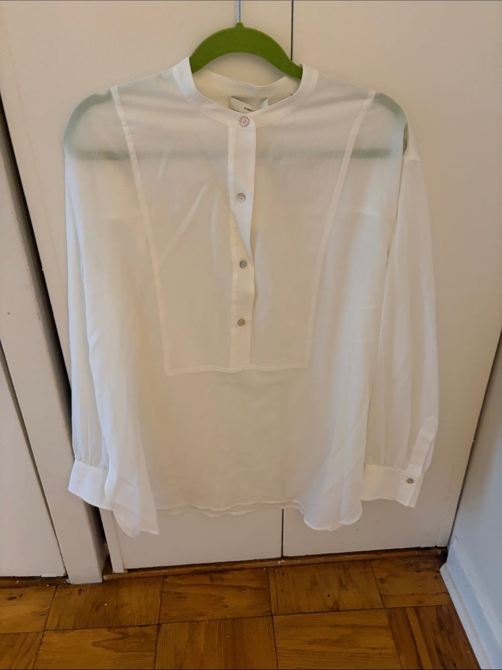 Vince White Band-Collar Dress Shirt